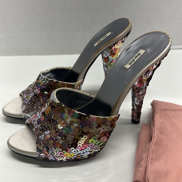 Miu Miu Shoes - Miu Miu Perla Paillettes High Heels Shoes Open Toe Multicolor Sequins Size 36.5